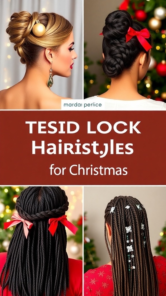 Festive Christmas Hairstyles for Dreadlocks Festive dreadlock hairstyles for Christmas with holiday accessories in a cozy setting.